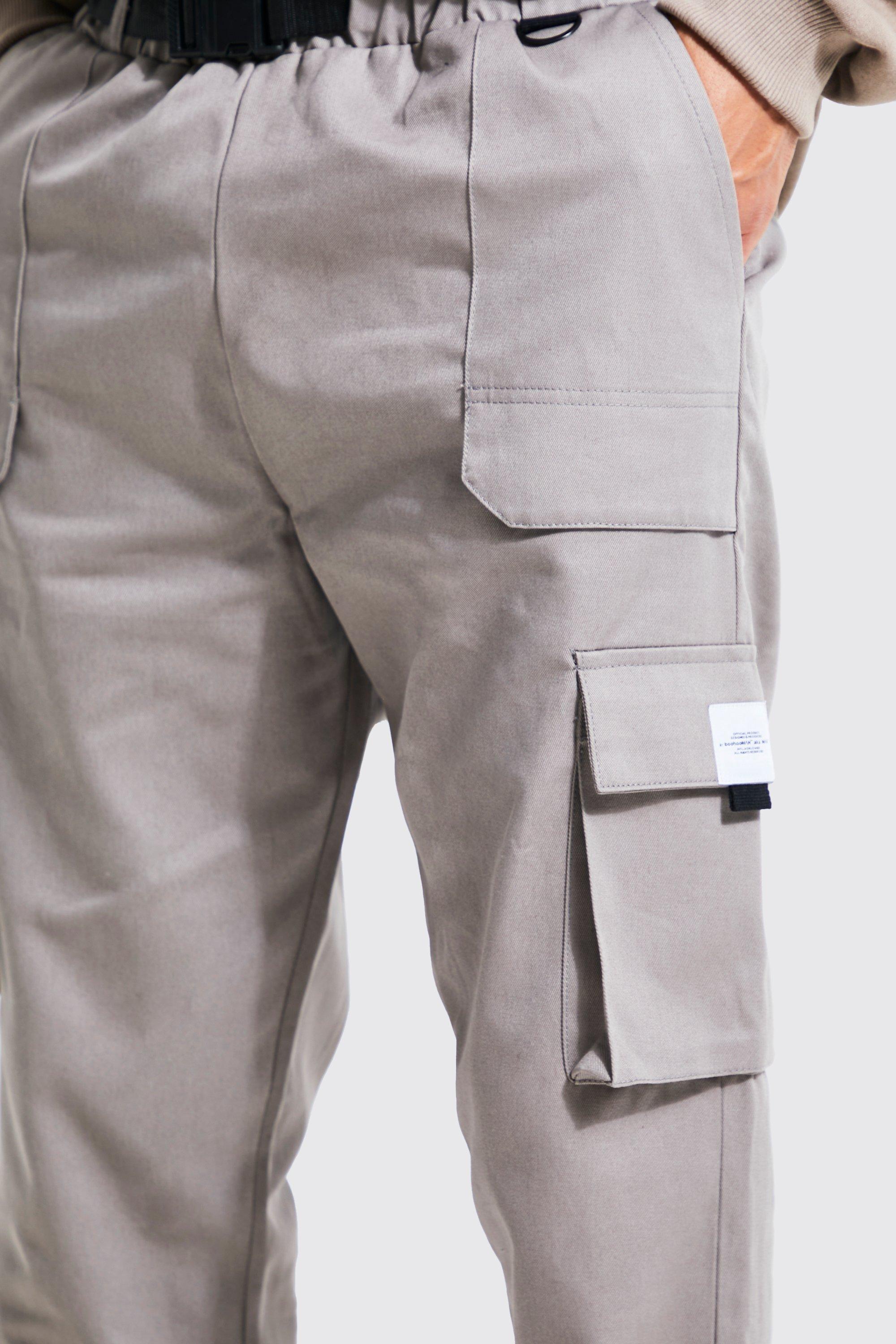 Tall Twill Belt Front Cargo Joggers With Tab