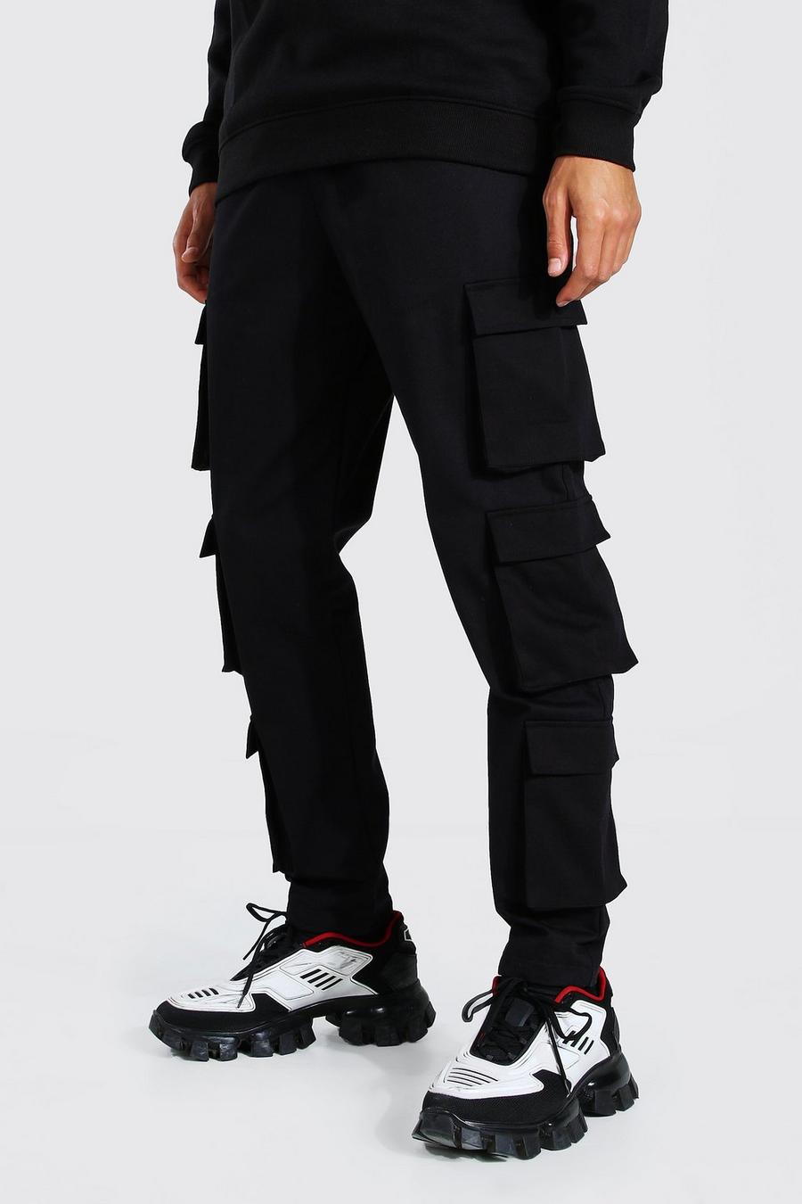 שחור מכנסי ריצה טוויל עם כיסי קרגו מרובים לגברים גבוהים image number 1