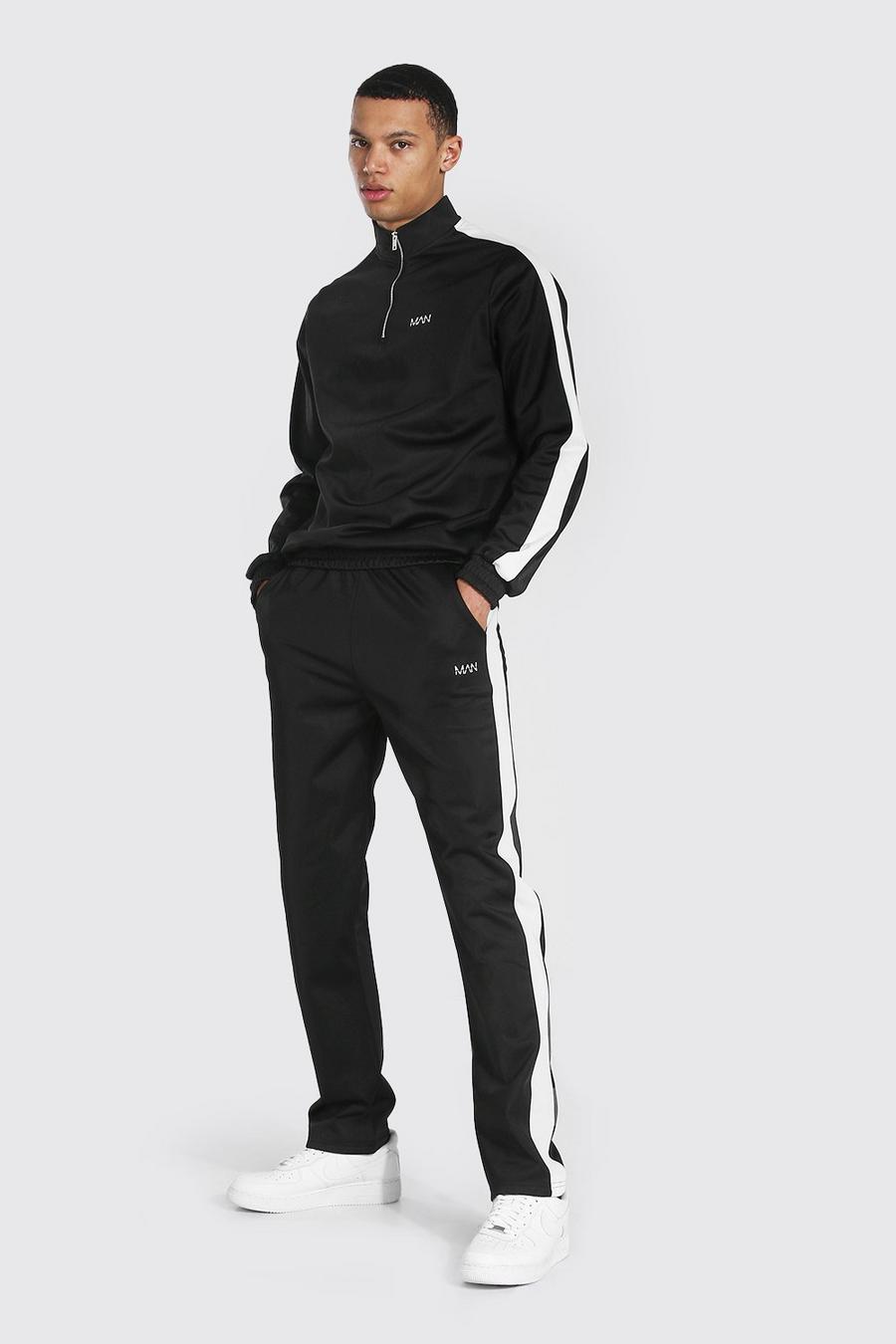 Black Tall Man Funnel Neck Tricot Tracksuit image number 1