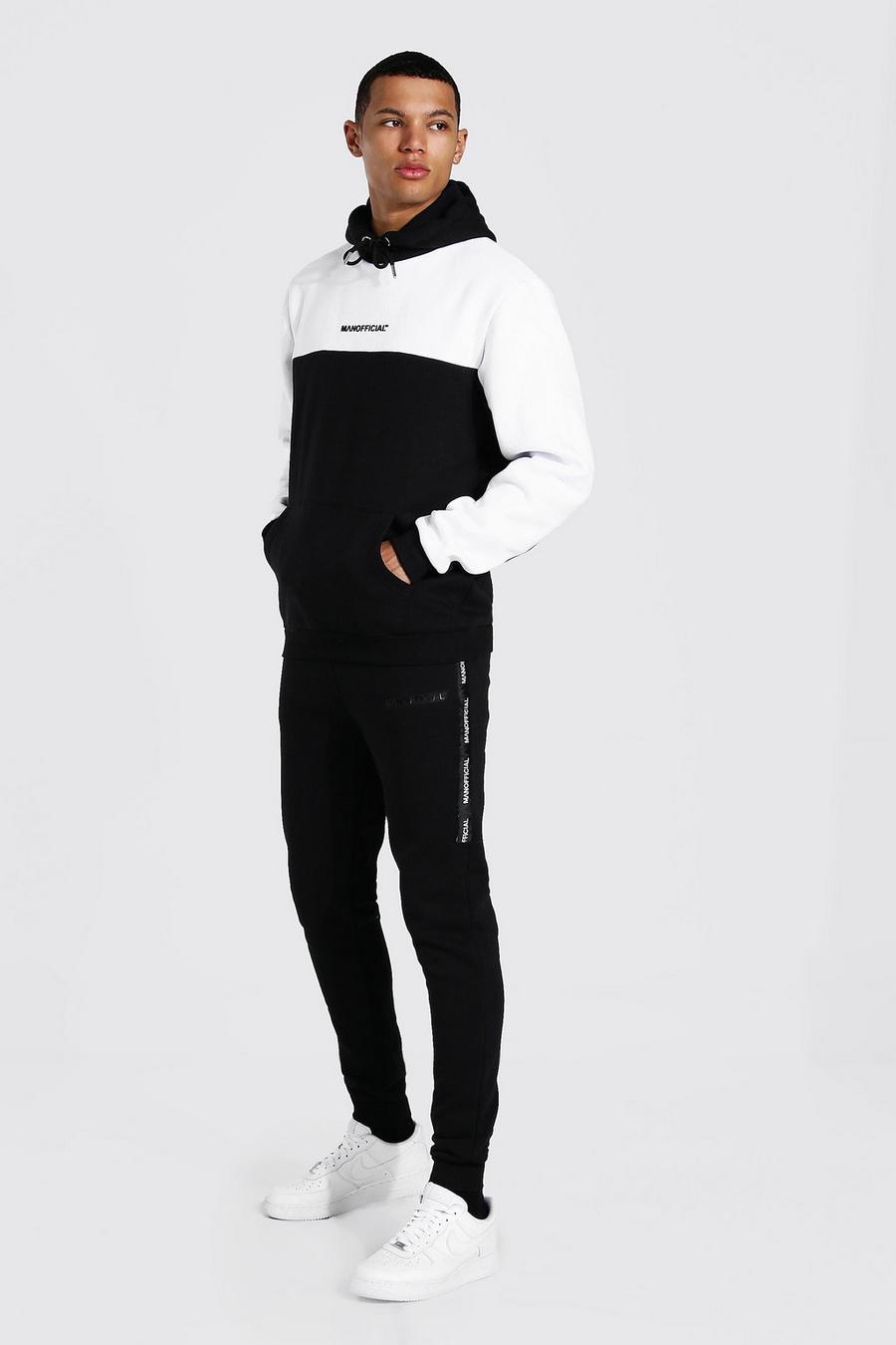 Black Tall Man Colour Block Tracksuit With Tape image number 1