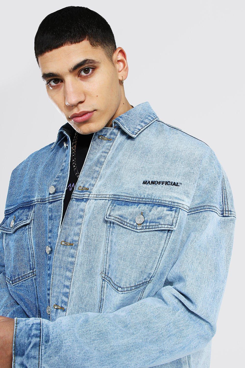 boohoo Mens Oversized Patchwork Denim Cagoule - Blue M