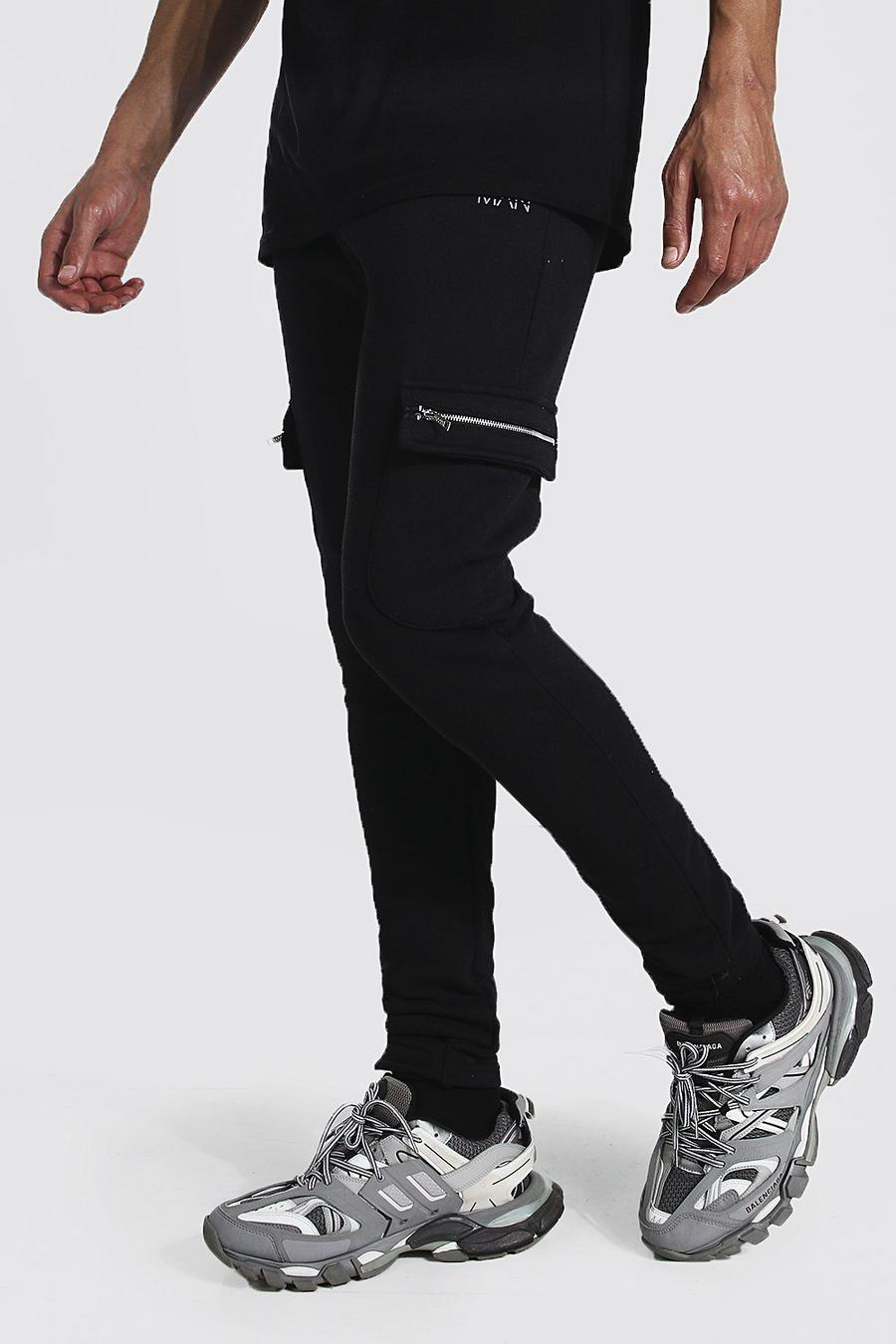 Black Tall - MAN Joggers med cargofickor och justerbara muddar image number 1