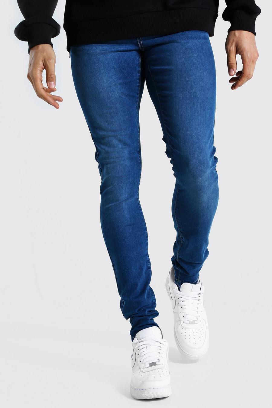 כחול ביניים מכנסי ג'ינס סופר סקיני לגברים גבוהים image number 1