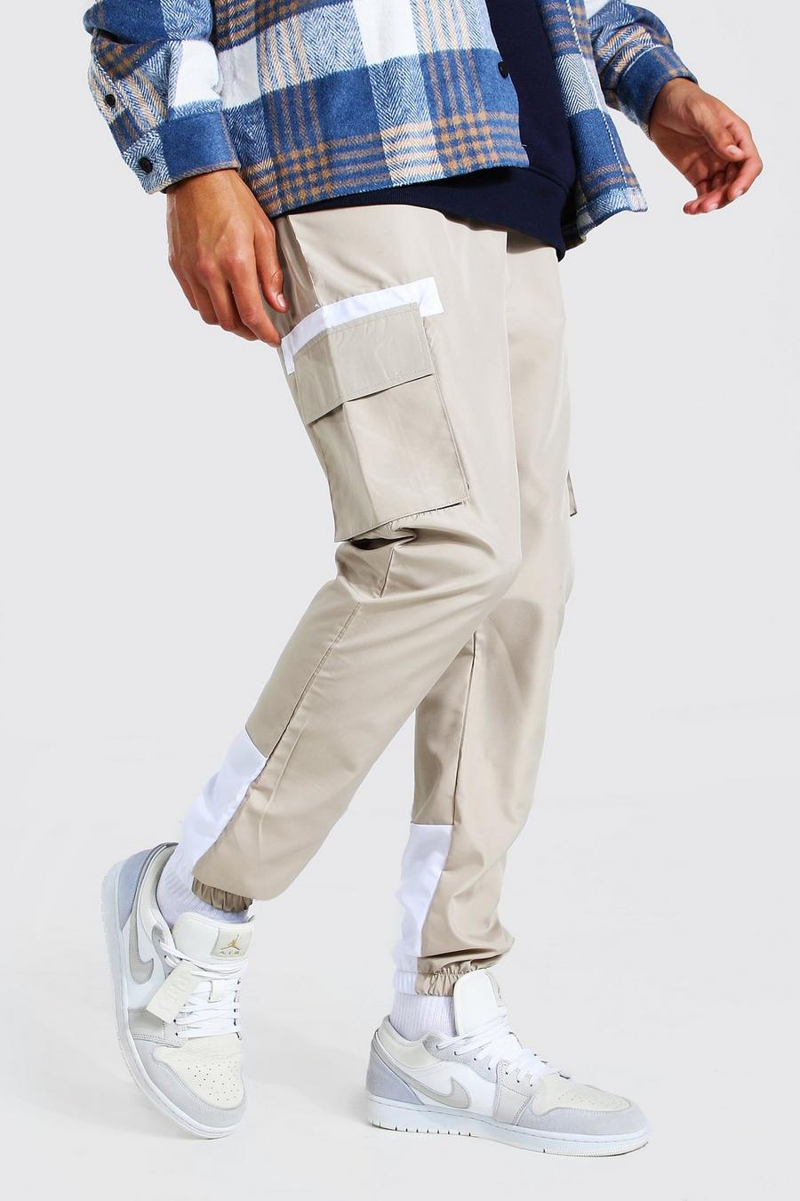 Pantaloni tuta cargo Tall con rivestimento a contrasto e badge, Pietra image number 1