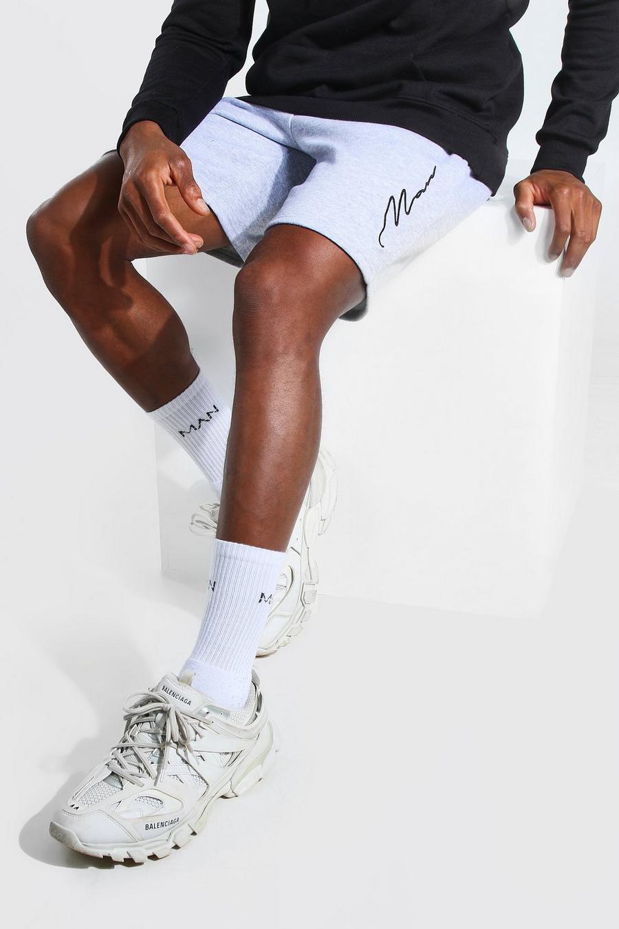 Jersey-Shorts mit Man-Schriftzug bestickt, Grau meliert image number 1