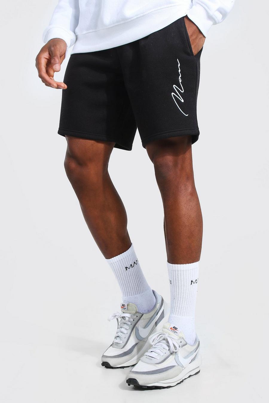 Black Man Signature Geborduurde Jersey Shorts image number 1