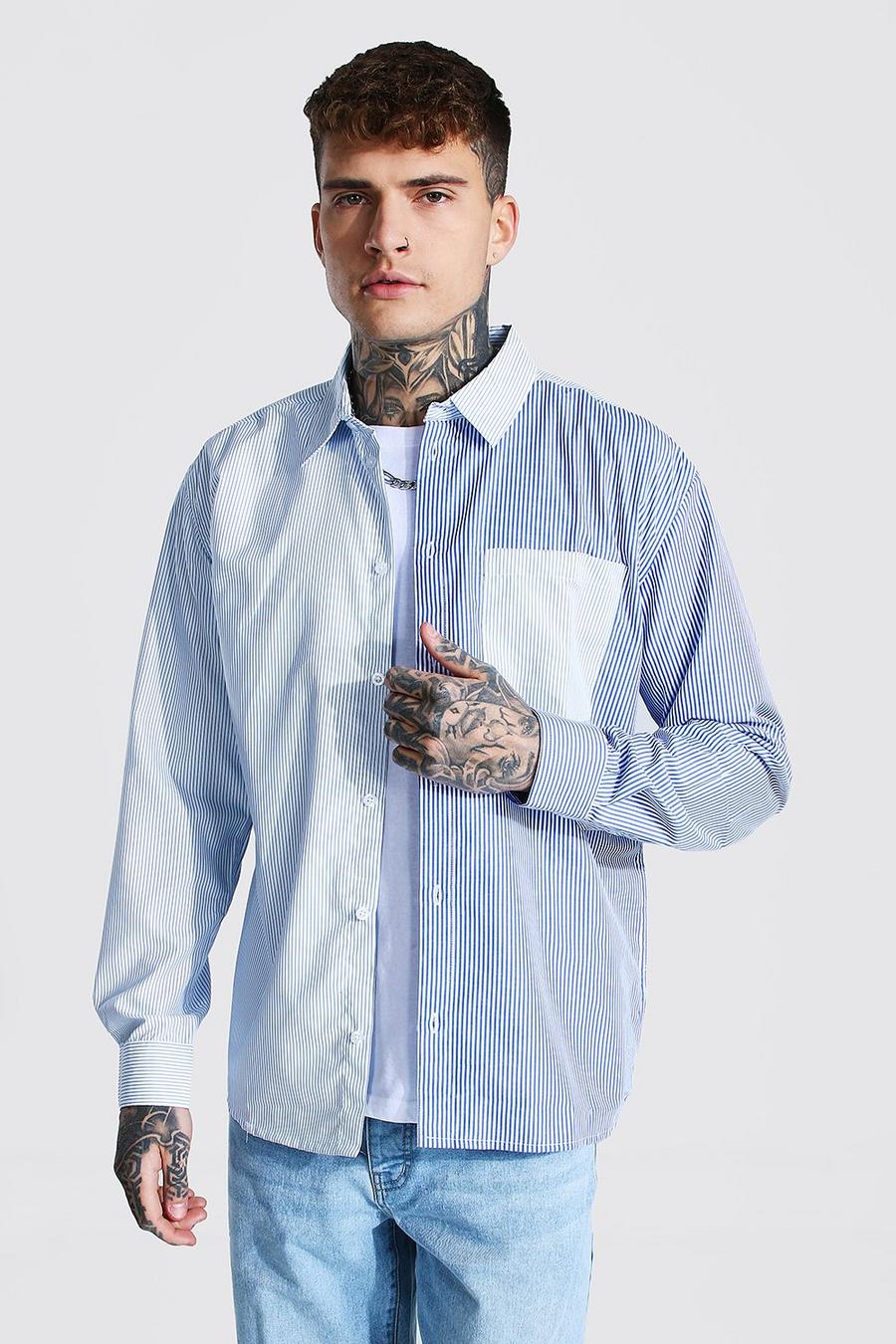 Gespleißtes MAN Shirt in Übergröße mit Nadelstreifen, Hellblau image number 1