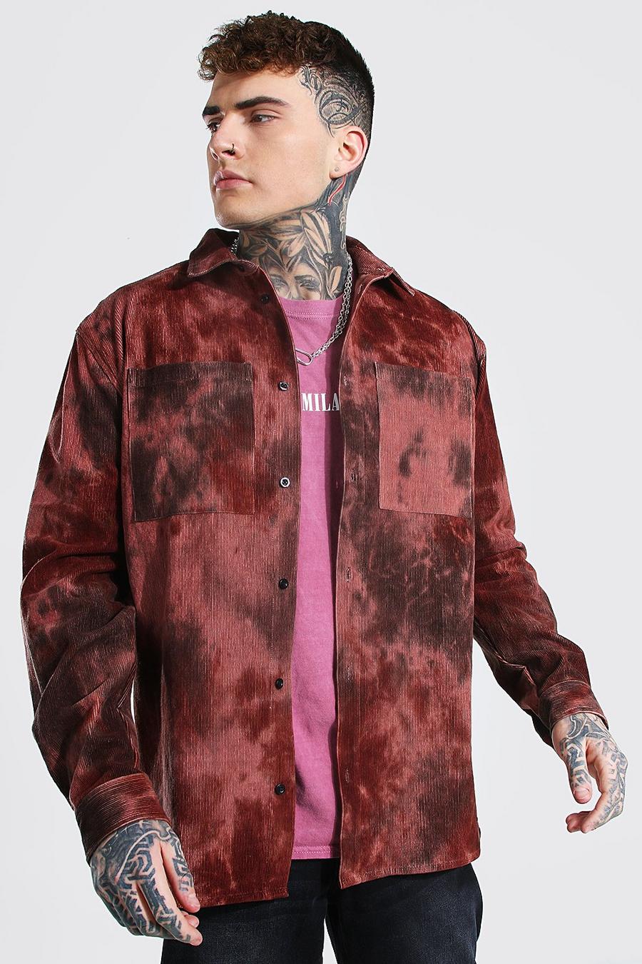 Choc brown Oversized Tie Dye Cord Shirt image number 1