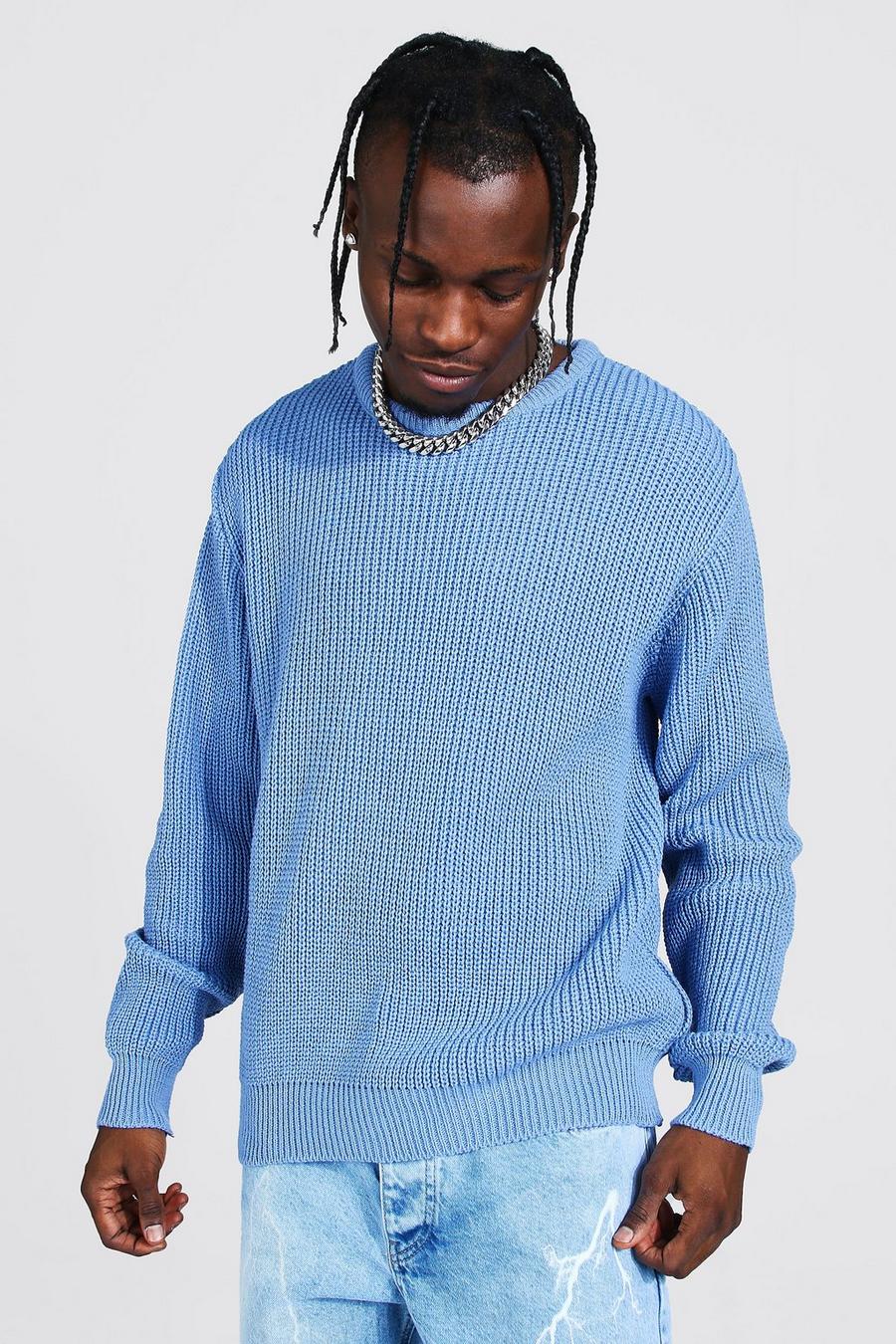 Dusty blue Crew Neck Fisherman Rib Jumper image number 1