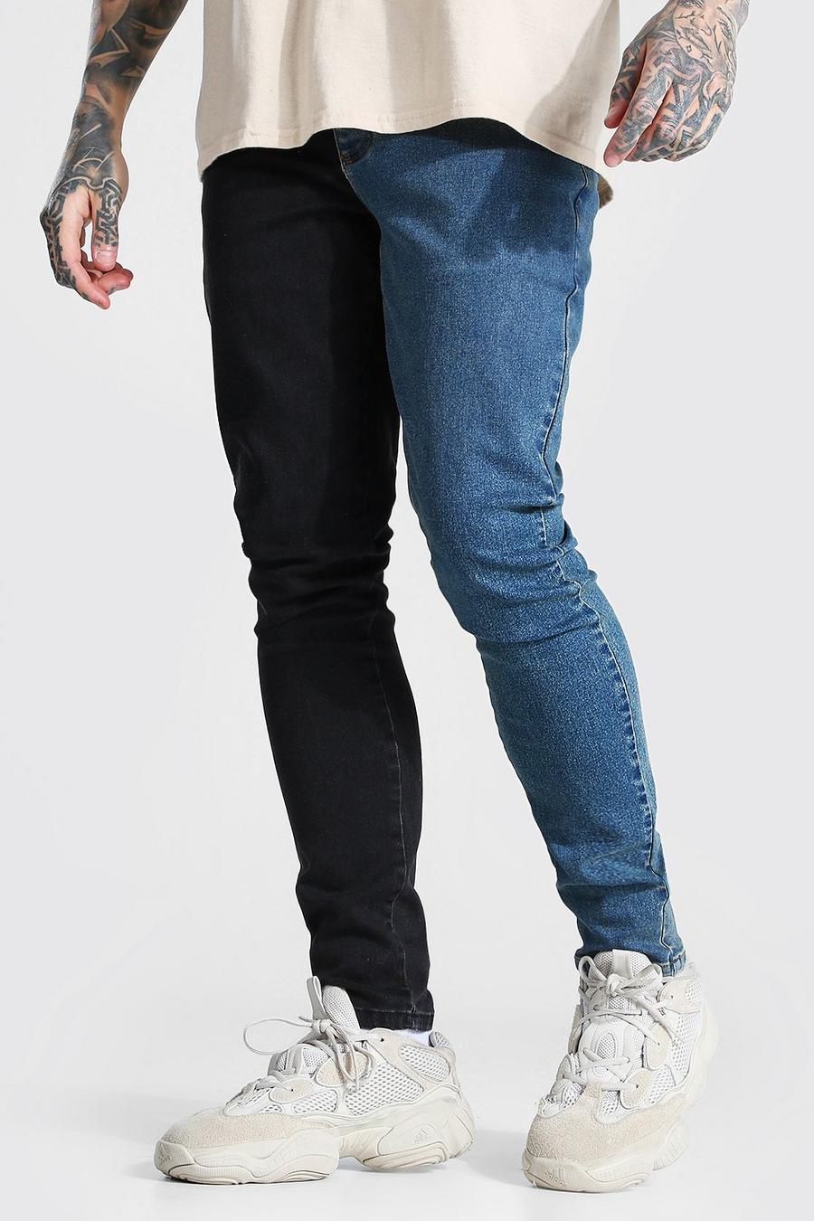 Antique blue Stretchiga skinny jeans i kontrastfärger image number 1