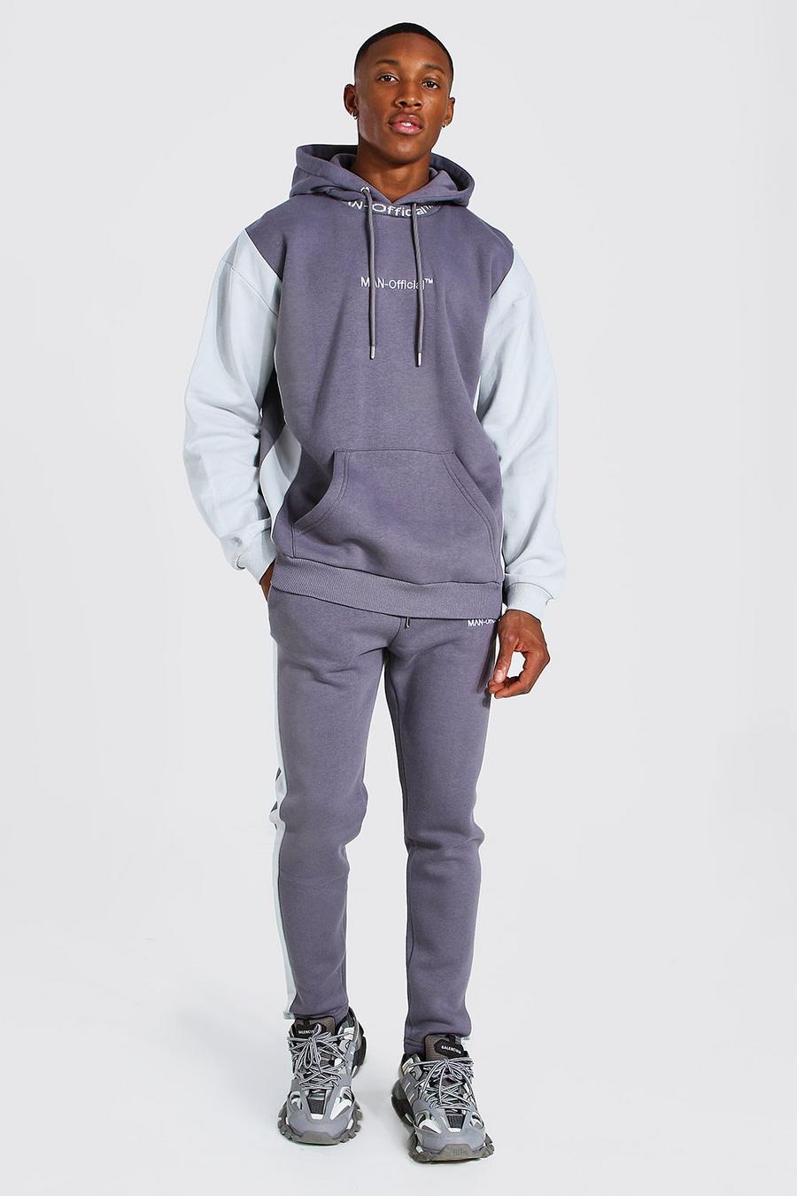 Slate Oversized Colour Block Tracksuit With Man Rib image number 1