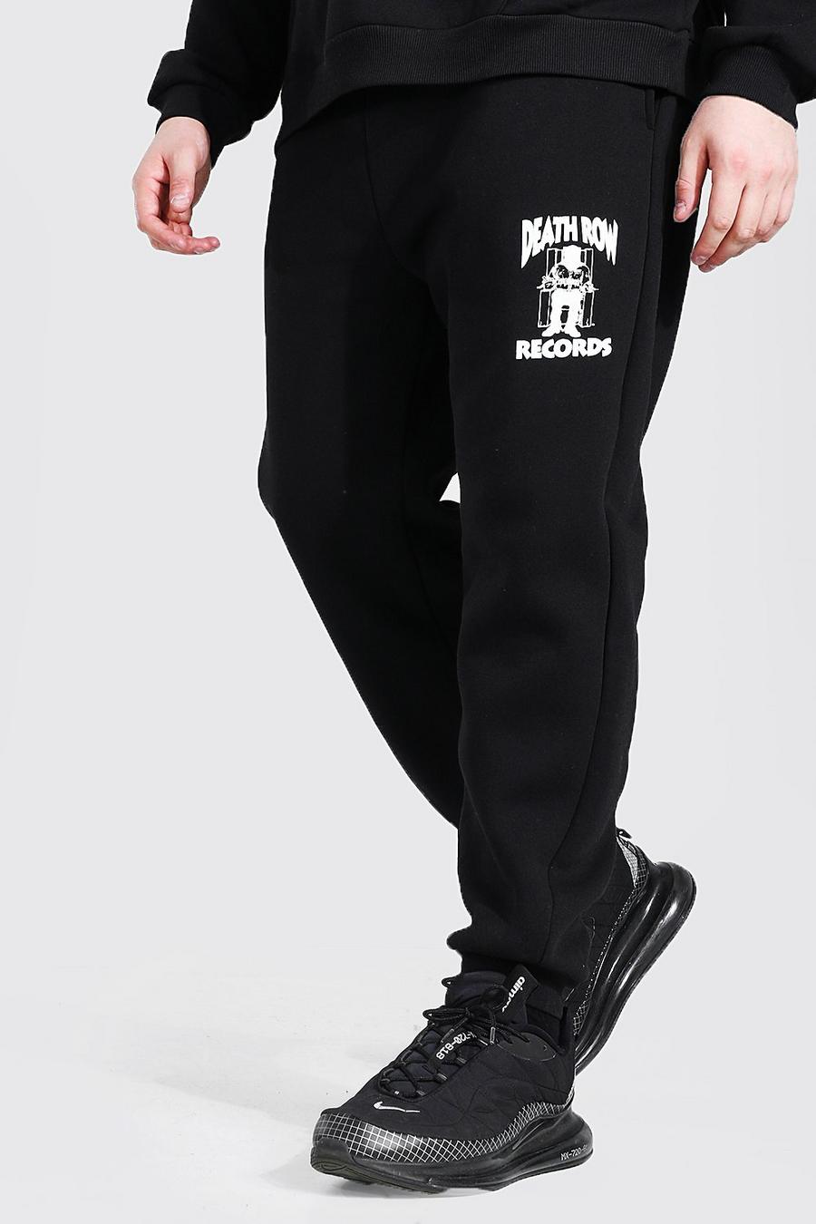 שחור מכנסי ריצה ממותגים עם כיתוב Death Row למידות גדולות image number 1