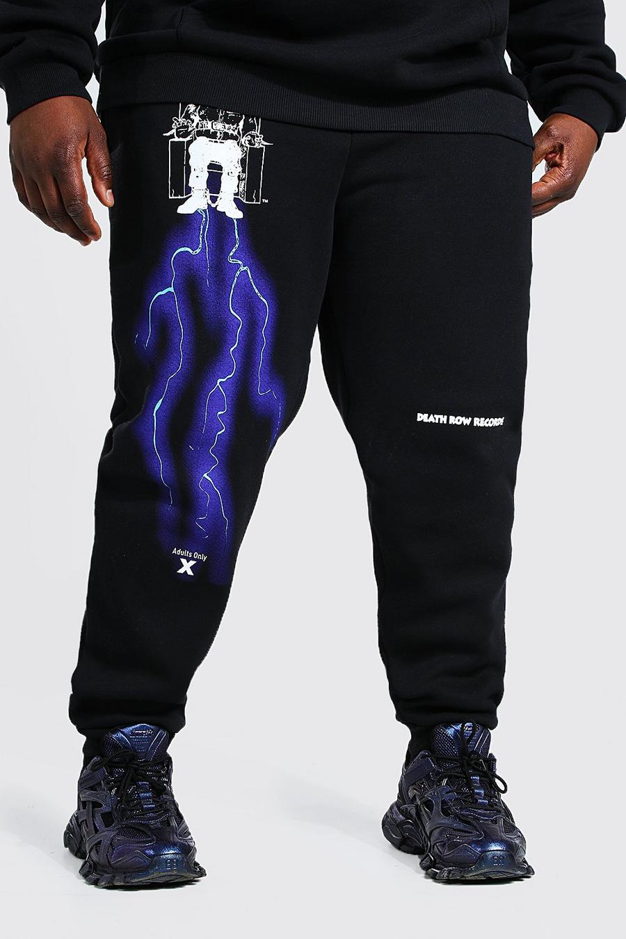 שחור מכנסי ריצה ממותגים עם הדפס ברקים Death Row למידות גדולות image number 1