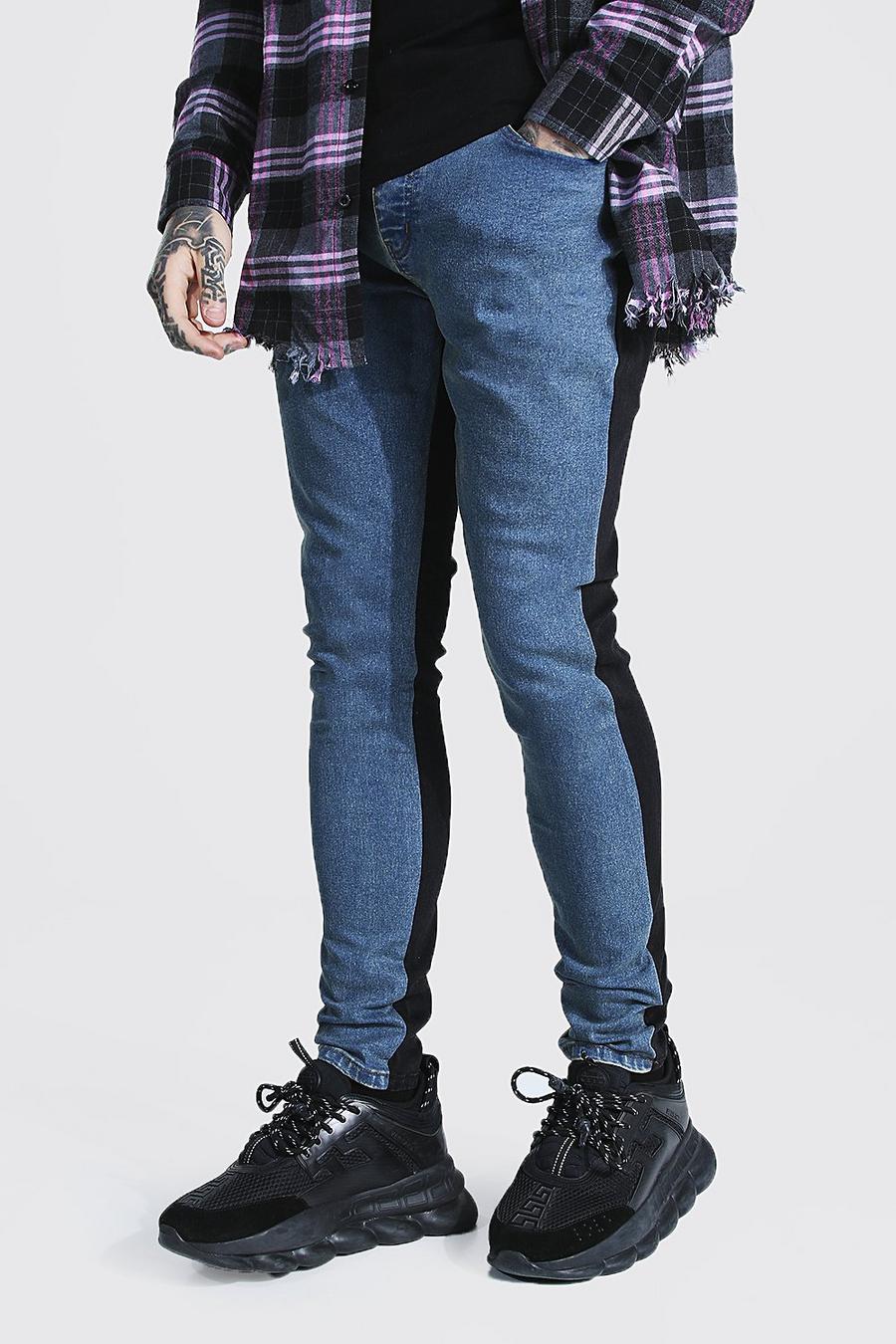 Antique blue Stretchiga skinny jeans i kontrastfärger image number 1