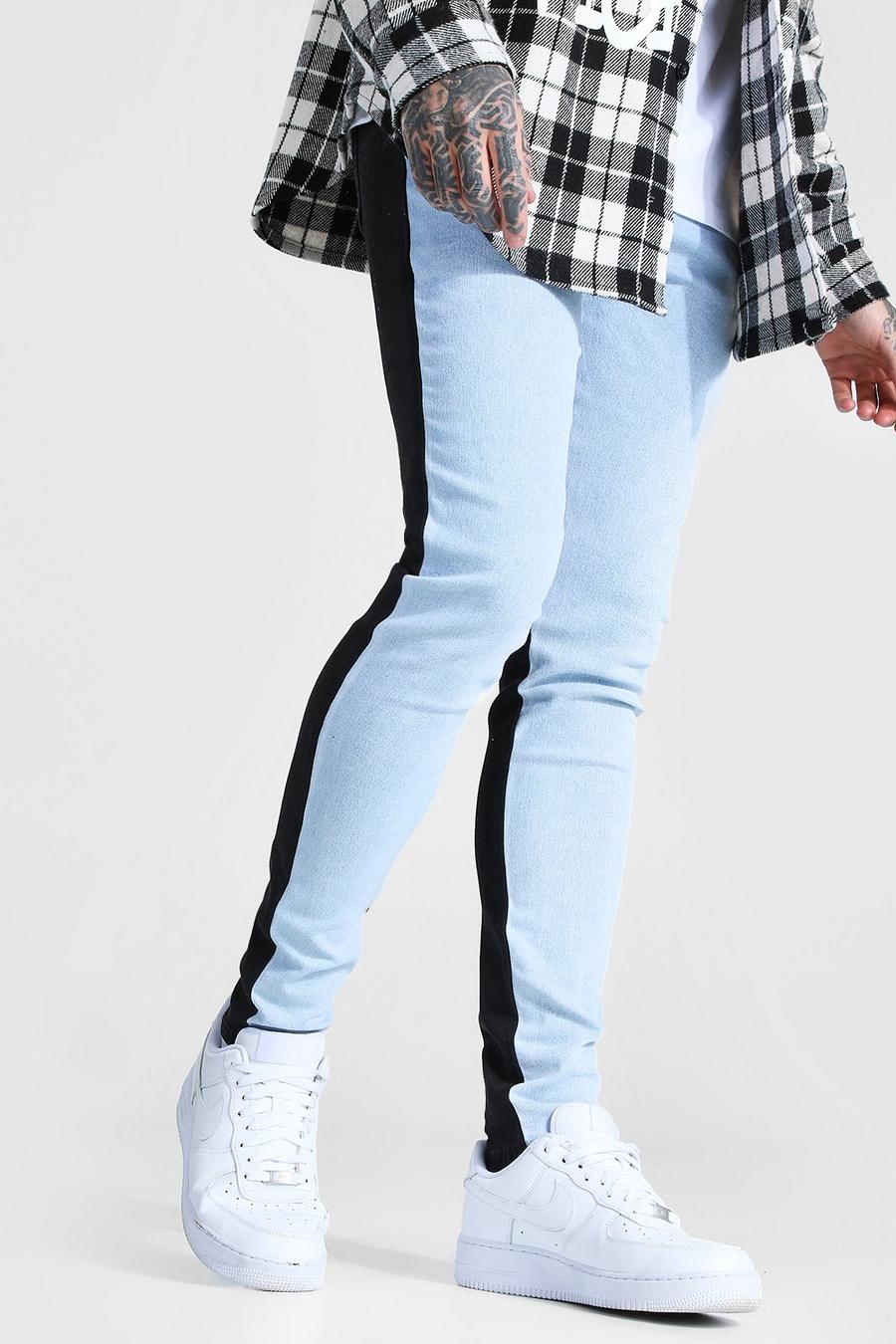 Ice blue Stretchiga skinny jeans i kontrastfärger image number 1