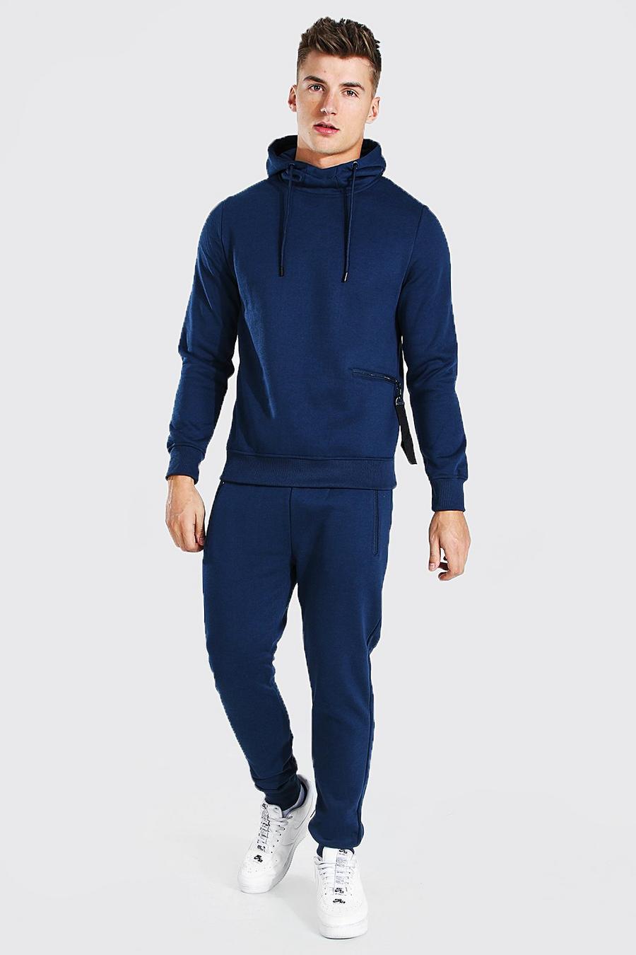 Navy Hooded Tracksuit With Zip Pocket Detail image number 1
