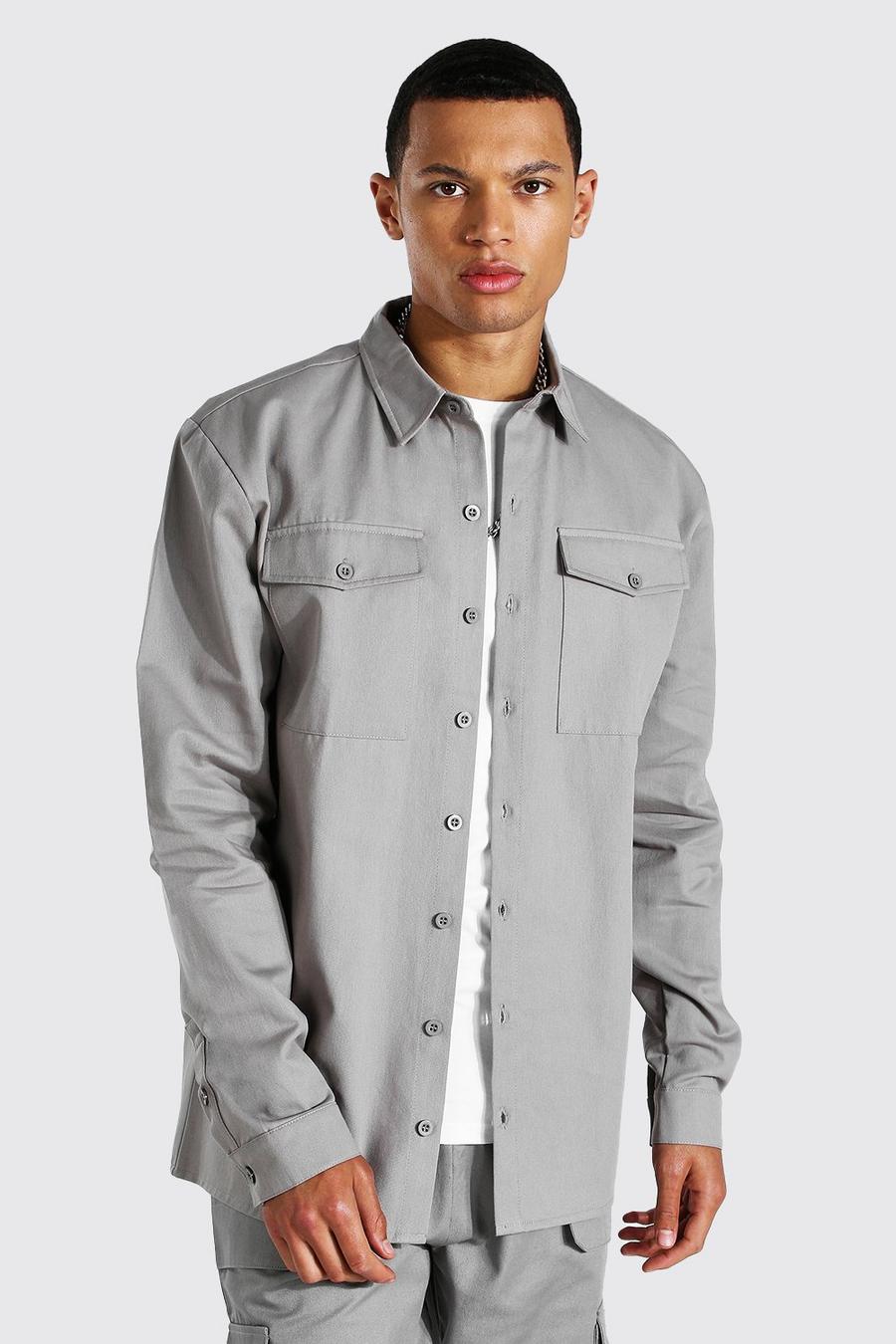 Grey Tall Keperstof Overhemd Met Utility Zakken image number 1