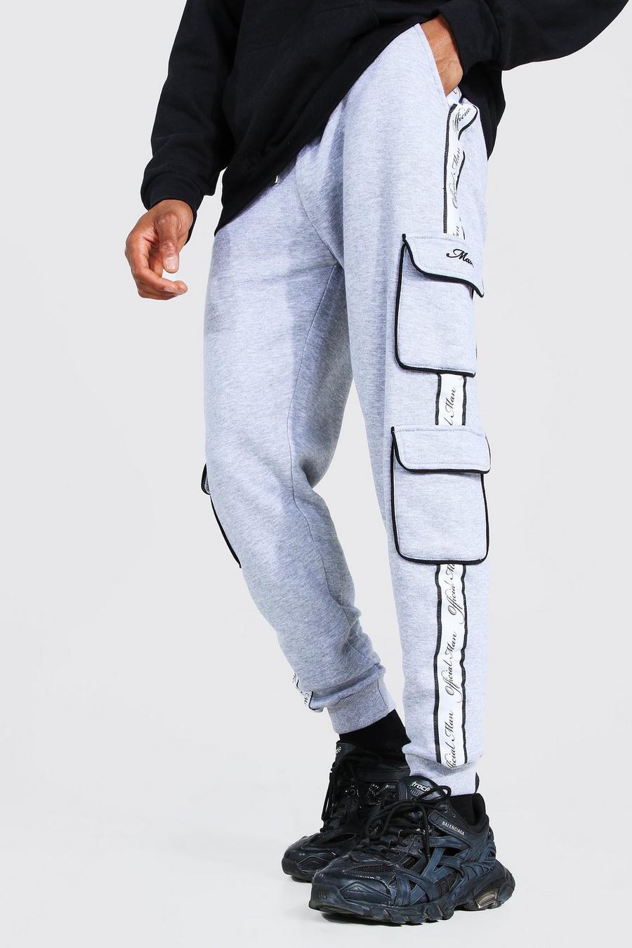 Pantalones de deporte skinny estilo camuflaje con cinta lateral Official Man, Marga gris image number 1