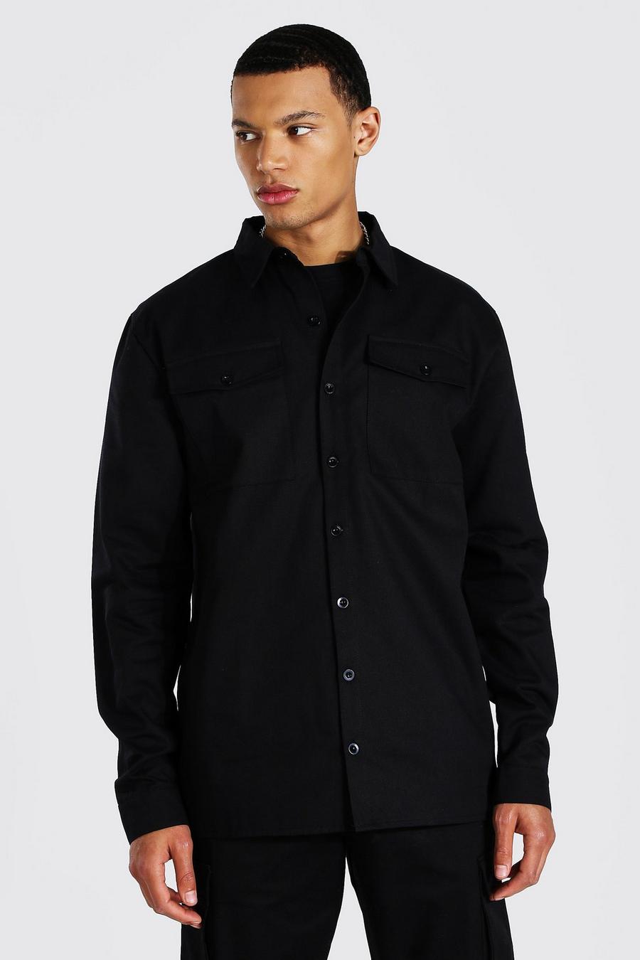 Black Tall Keperstof Overhemd Met Utility Zakken image number 1
