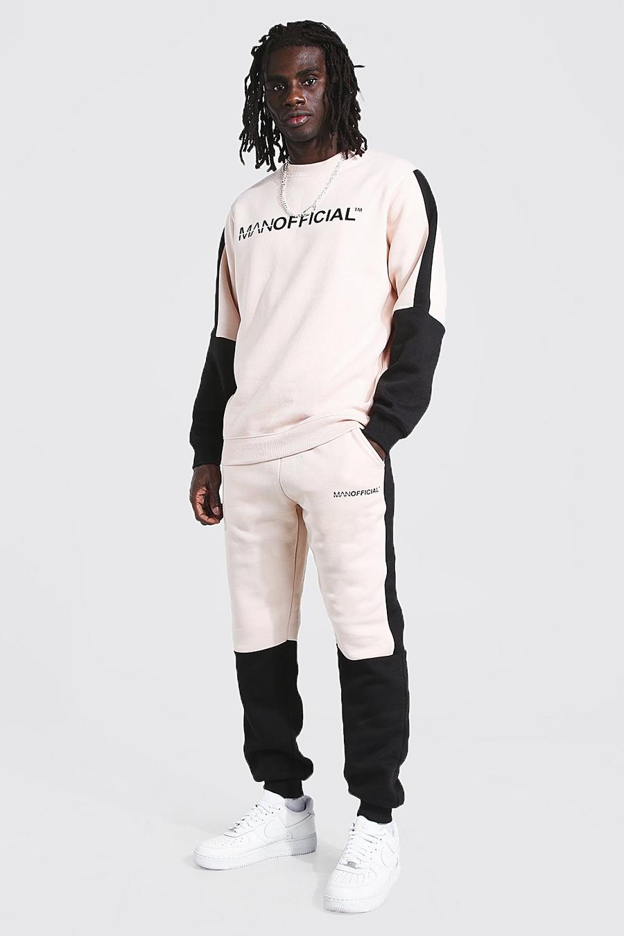MAN Official Pullover-Trainingsanzug im Blockstreifen-Design, Rosa image number 1