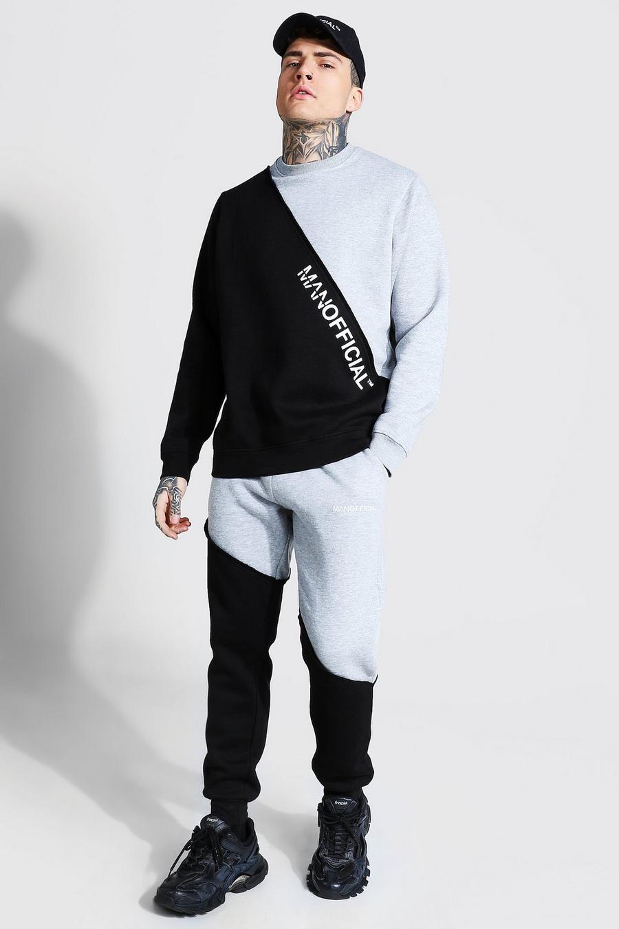 Grey marl Man Spliced Raw Seam Sweater Tracksuit image number 1