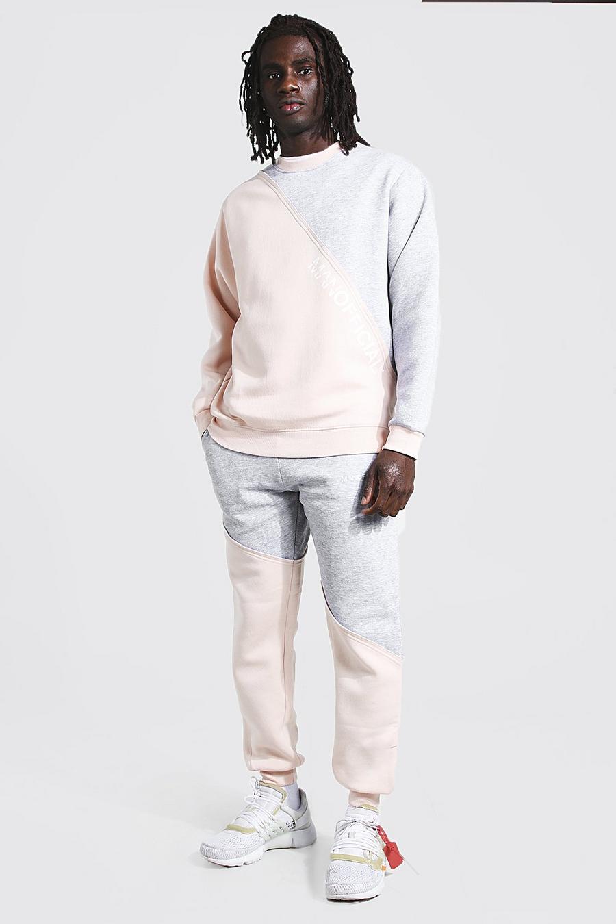 Taupe Man Spliced Raw Seam Sweater Tracksuit image number 1