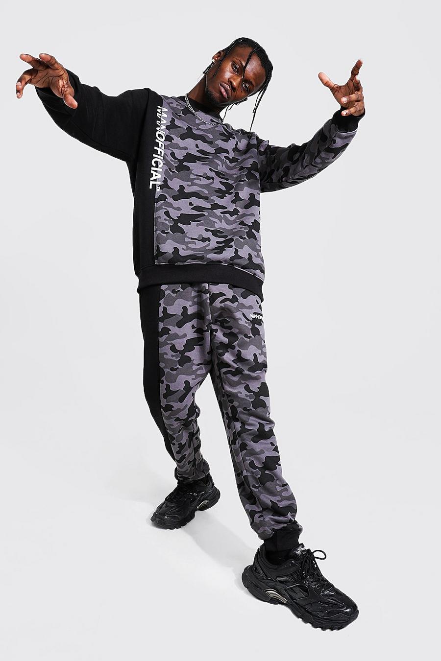 Black negro Man Official Colour Block Camo Sweater Tracksuit image number 1