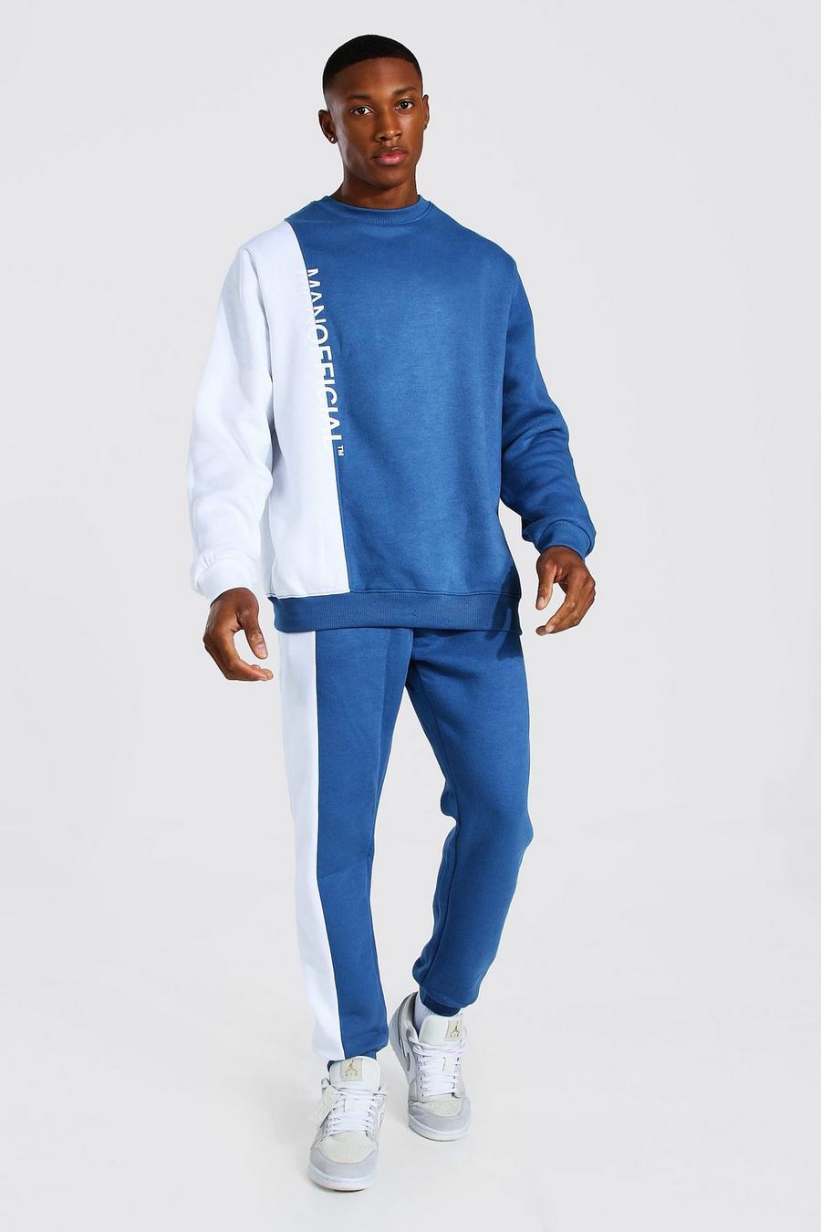 Blue Man Official Colour Block Sweater Tracksuit image number 1