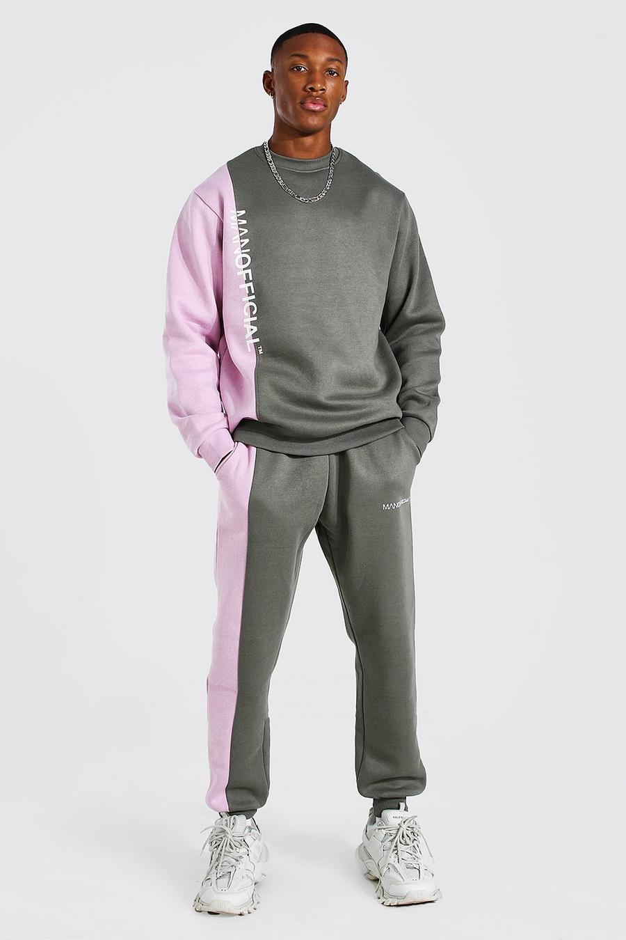 Lilac purple Man Official Colour Block Sweater Tracksuit image number 1