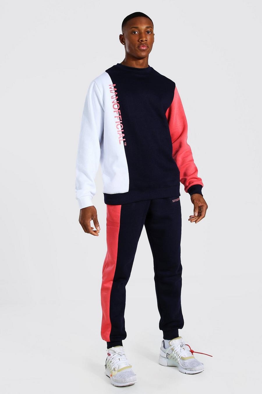 Navy Man Official Colour Block Sweater Tracksuit image number 1