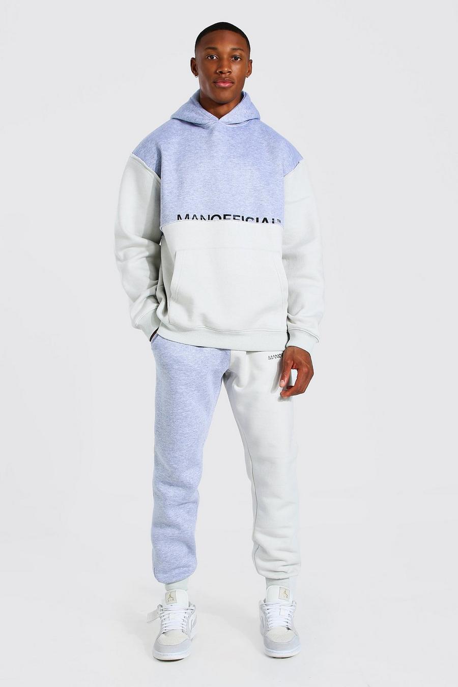 Grey marl Oversized Man Colour Block Hooded Tracksuit image number 1