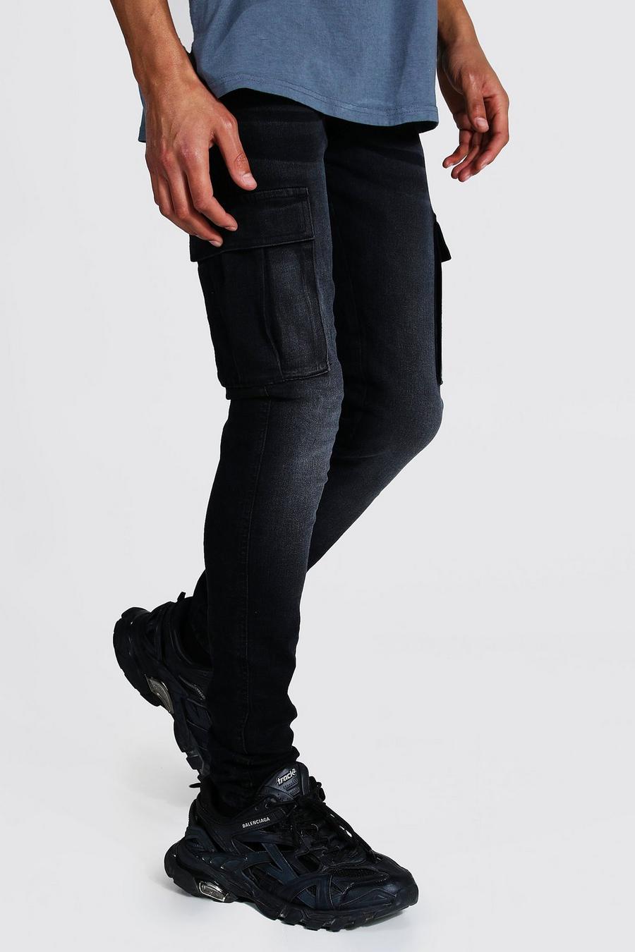 Black Tall - Skinny jeans med cargofickor image number 1