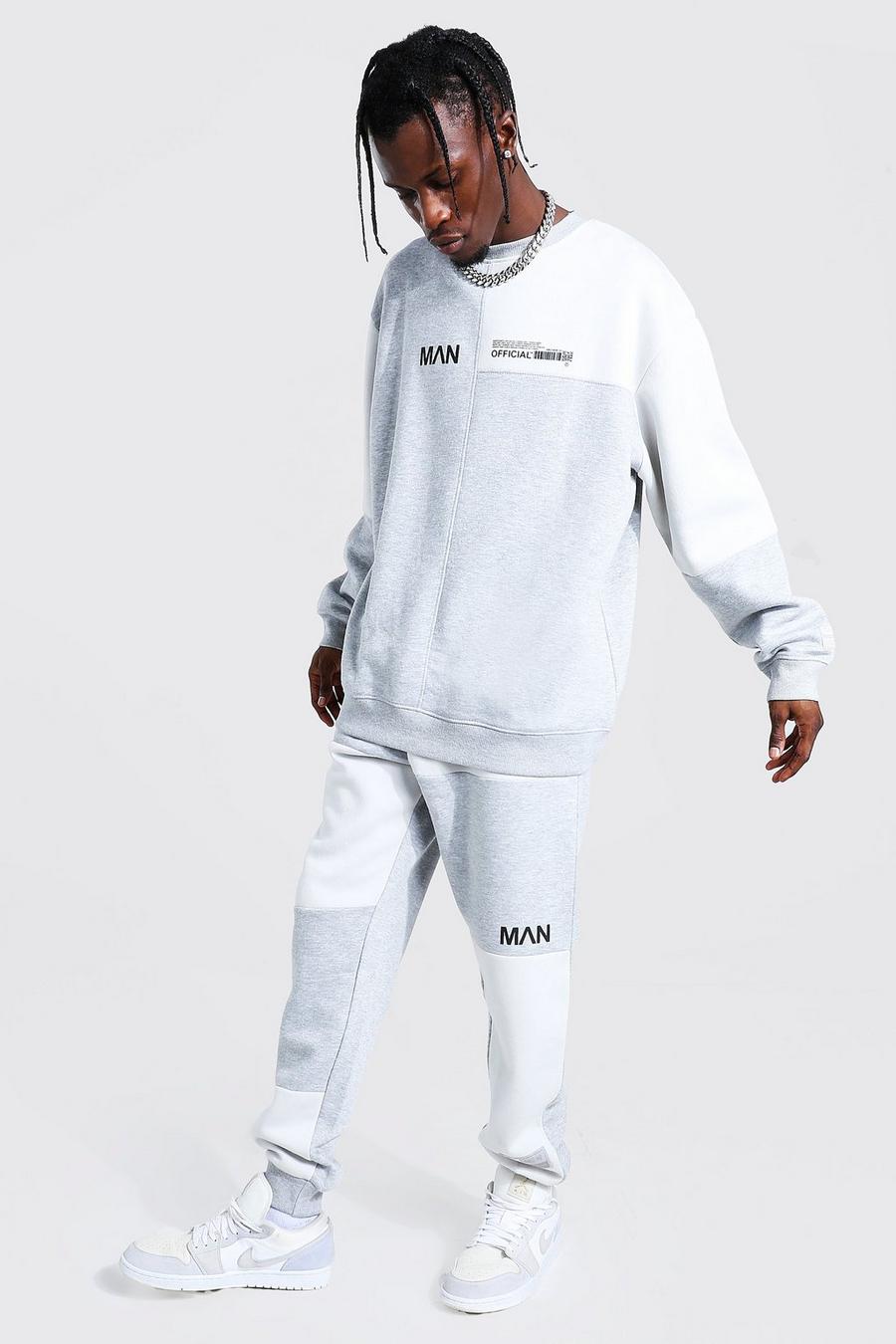 Grey marl Oversized Man Colour Block Sweater Tracksuit image number 1