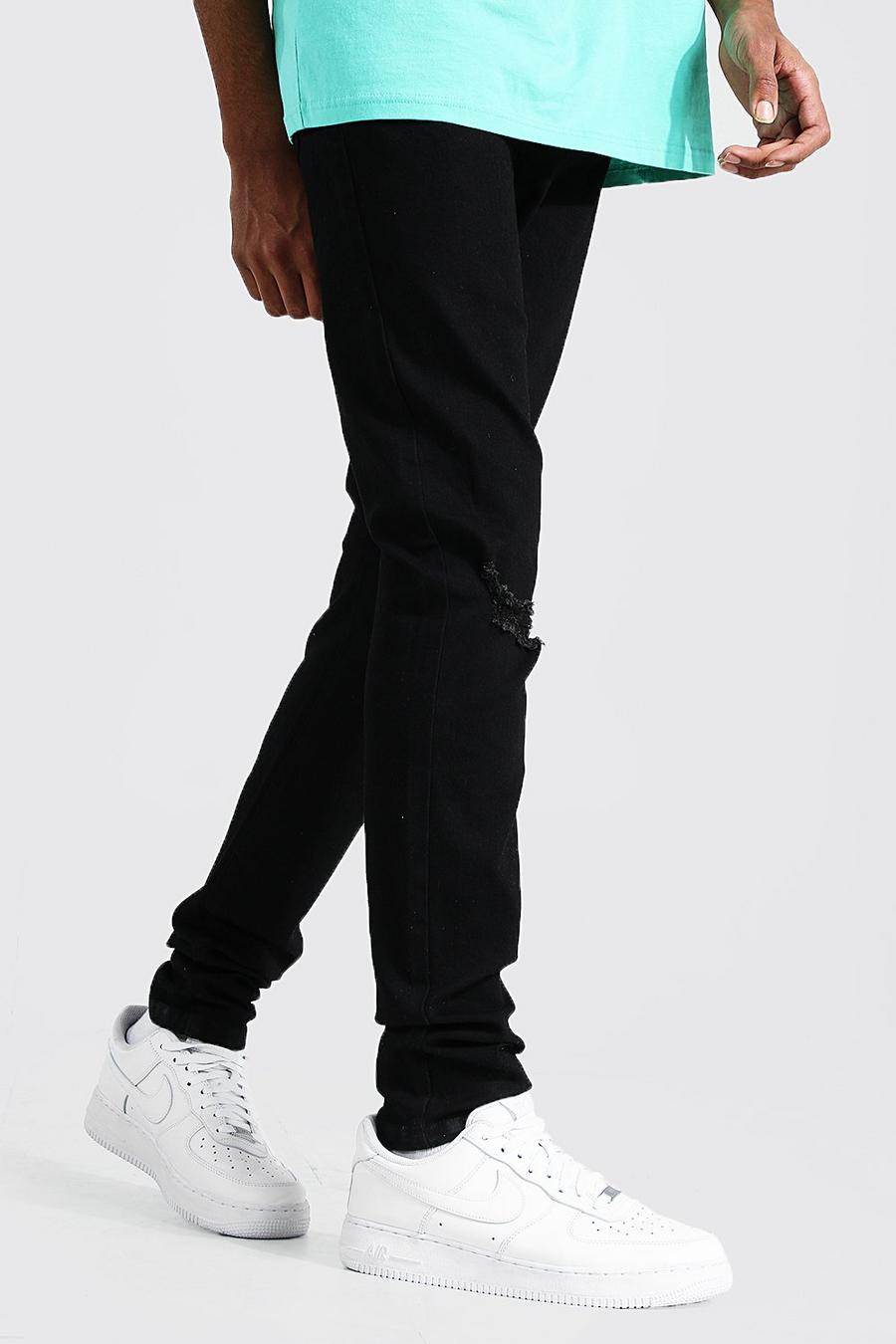 Black Tall - Skinny jeans med slitna knän image number 1