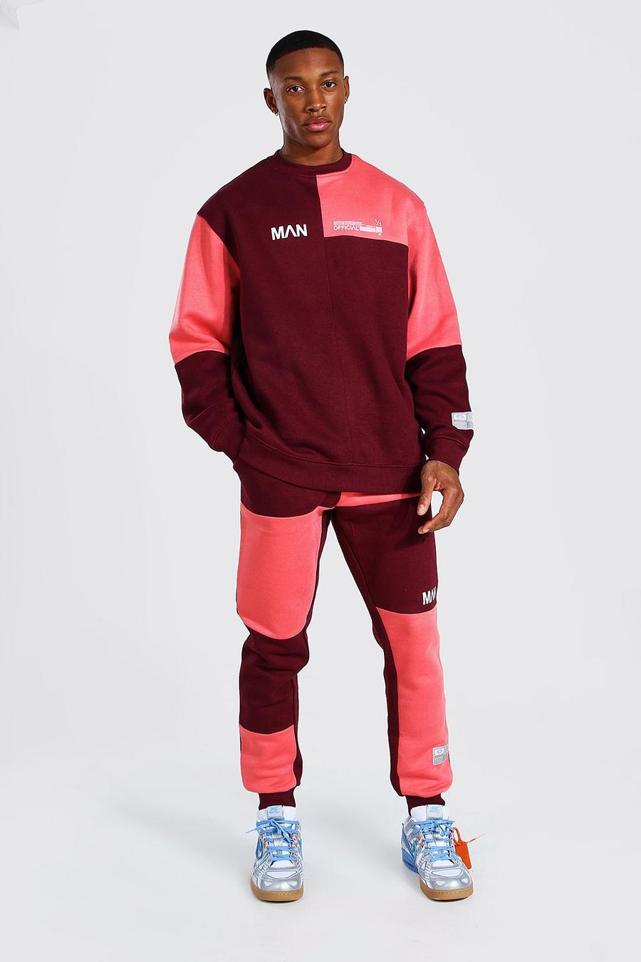 Red Oversized Man Colour Block Sweater Tracksuit image number 1