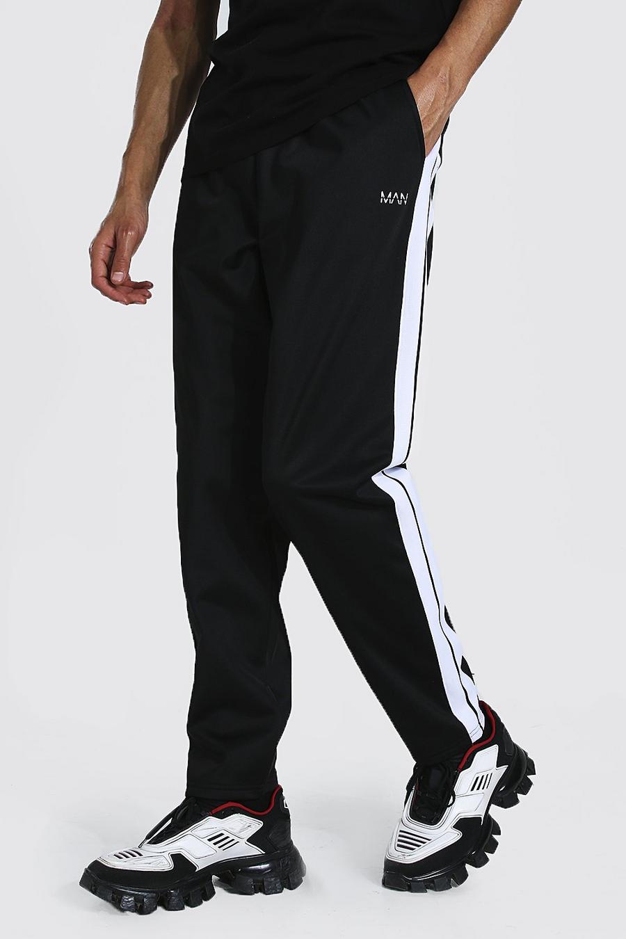 Tall Loose Fit Jogginghose aus Trikot mit seitlichem Zierband, Schwarz image number 1