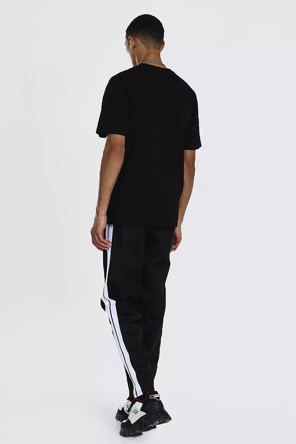 Loose Fit Tricot Joggers With Side Tape | boohooMAN USA