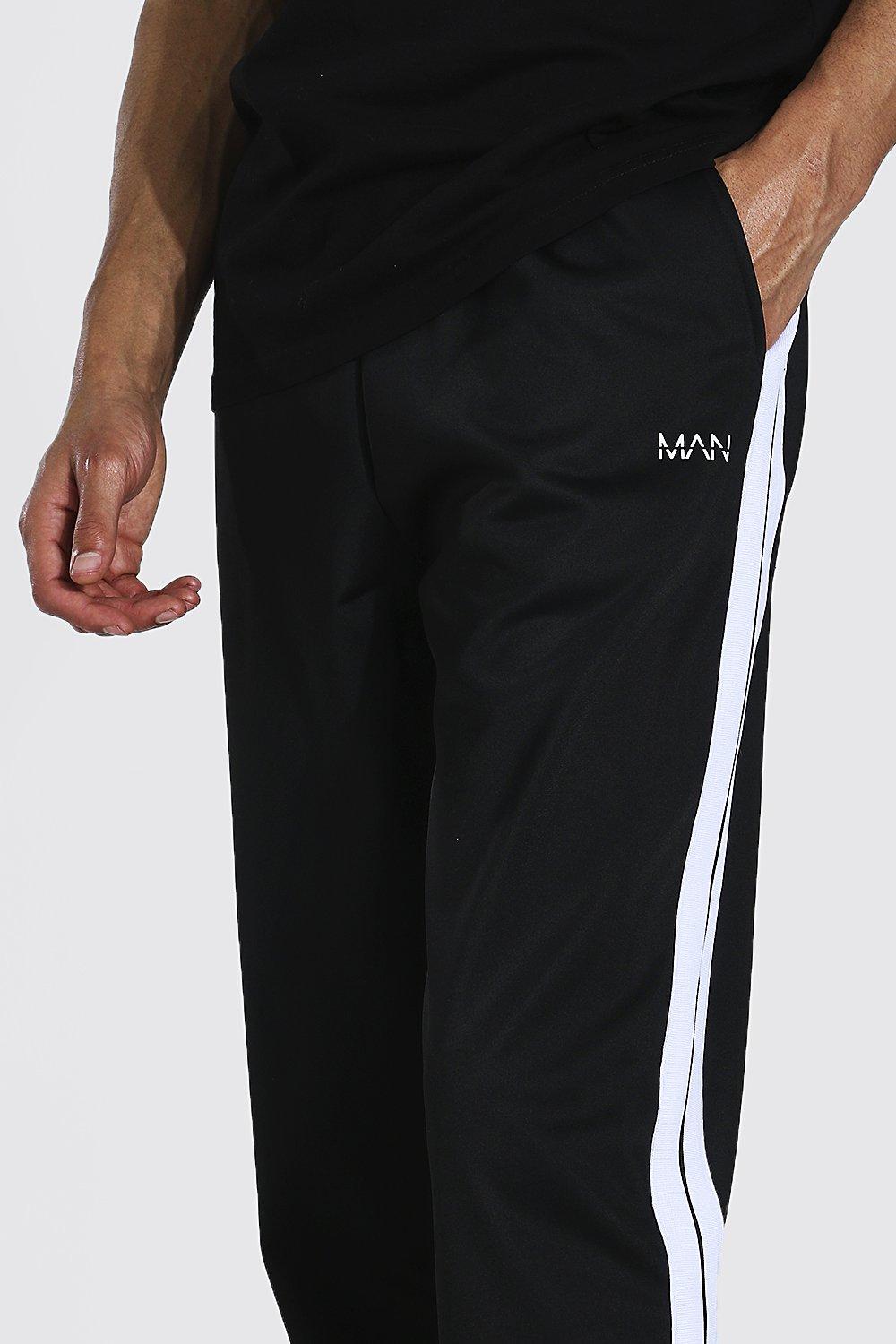 Loose Fit Tricot Joggers With Side Tape | boohooMAN USA