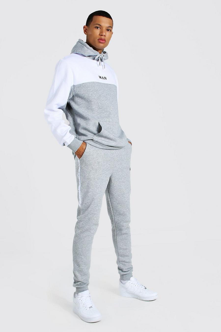 Grey marl Tall Man Colour Block Tracksuit With Tape image number 1