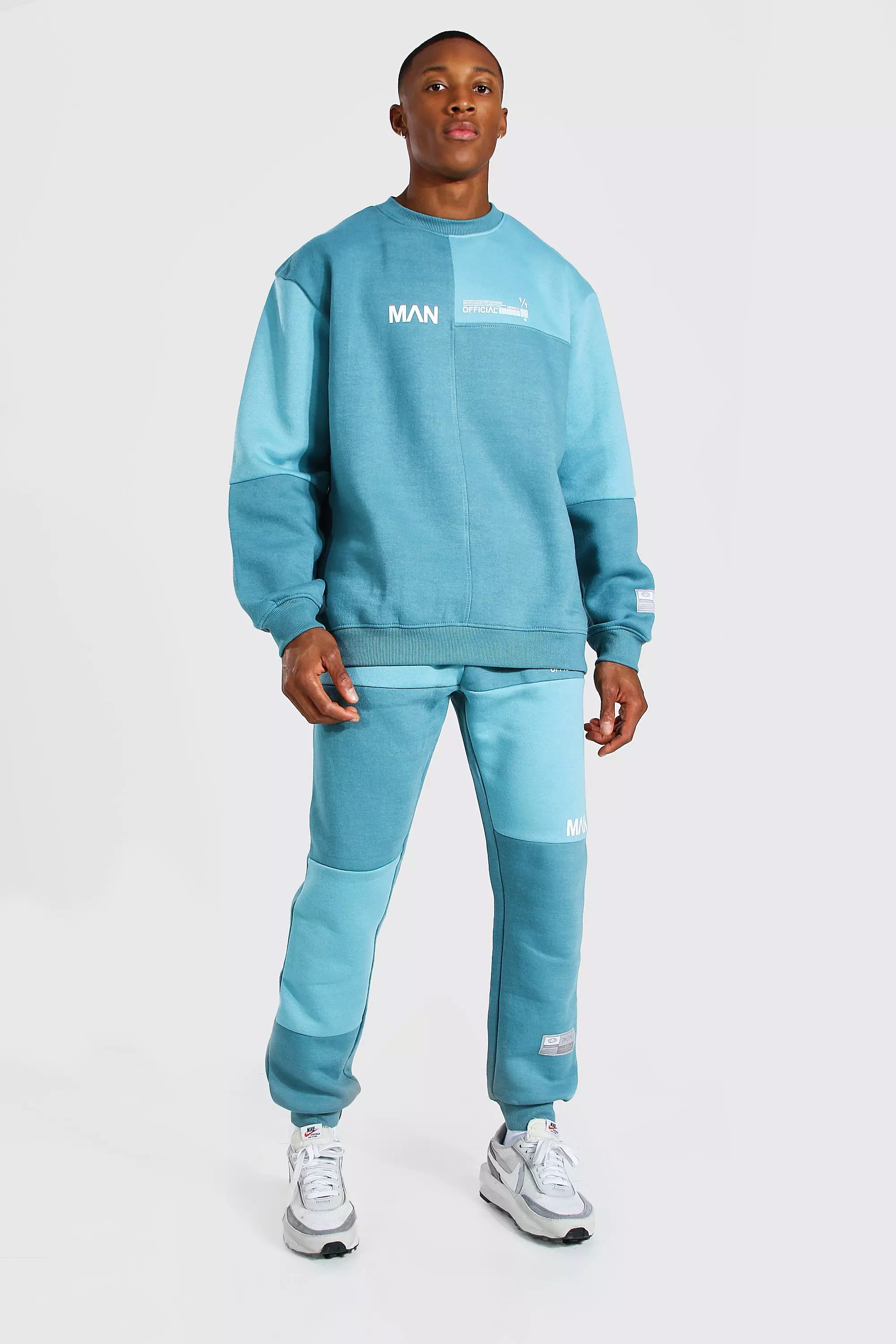 Blue Oversized Man Colour Block Sweater Tracksuit alternative image