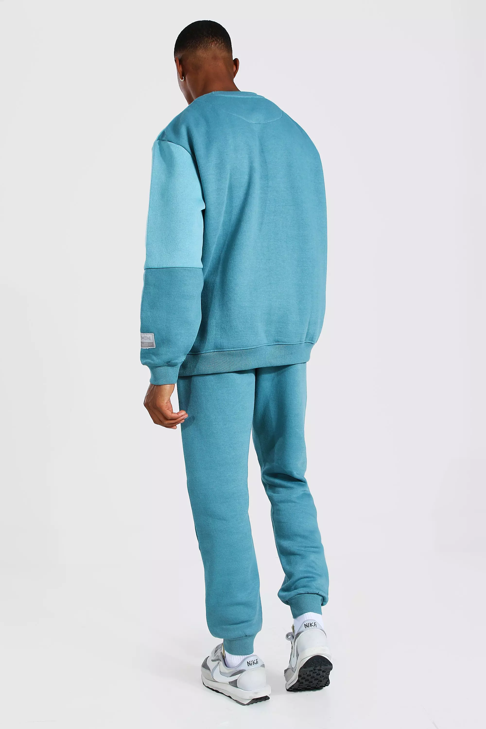 Blue Oversized Man Colour Block Sweater Tracksuit alternative image