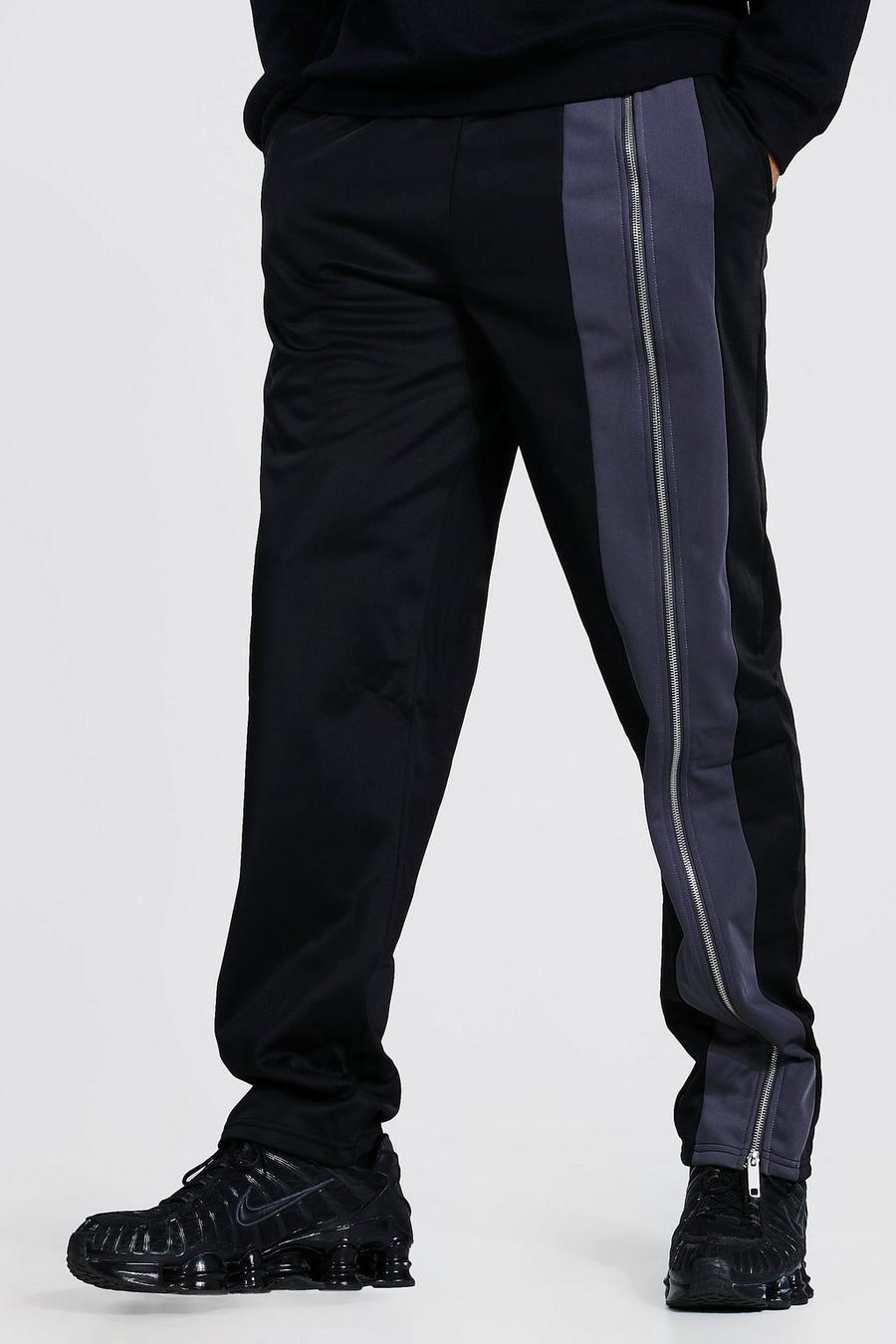 Black Official Wide Leg Track Pant With Zip Detail image number 1