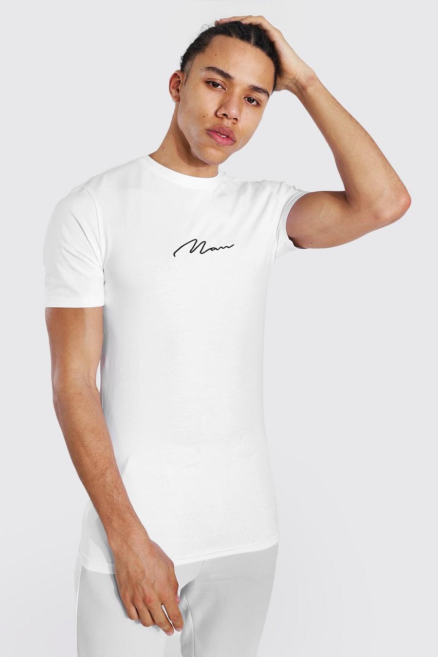 Tall Muscle Fit T-Shirt mit Man-Schriftzug, Weiß image number 1