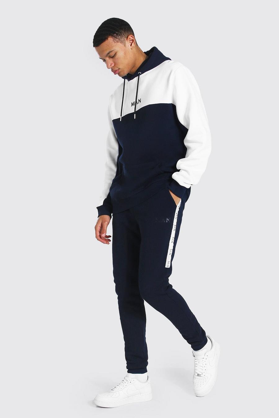 Navy Tall Man Colour Block Tracksuit With Tape image number 1