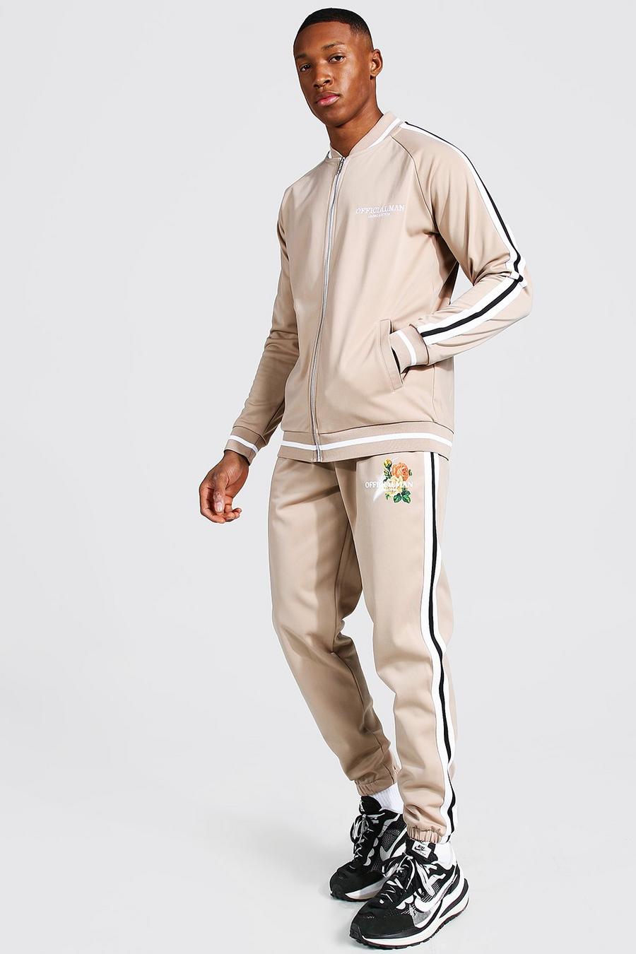 Official Man Floral Tricot Bomber Tracksuit, Taupe image number 1