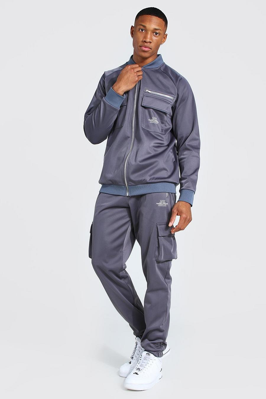 Charcoal Man Utility Tricot Bomber Tracksuit image number 1
