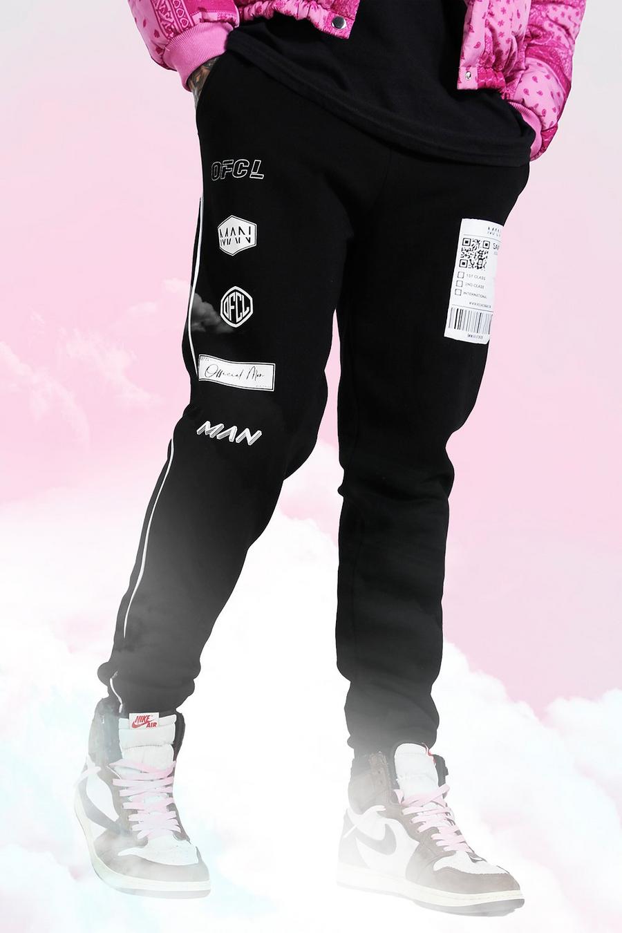 שחור מכנסי ריצה סקיני עם הדפס של Man image number 1