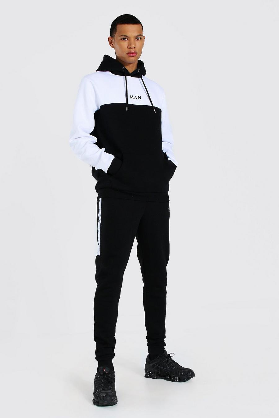 Black Tall Man Colour Block Tracksuit With Tape image number 1