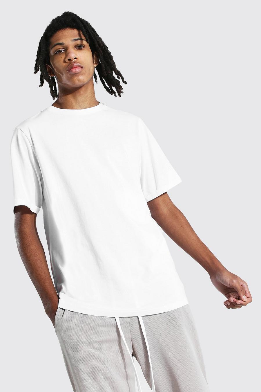 White Tall Basic T-Shirt Met Opgerolde Mouwen image number 1