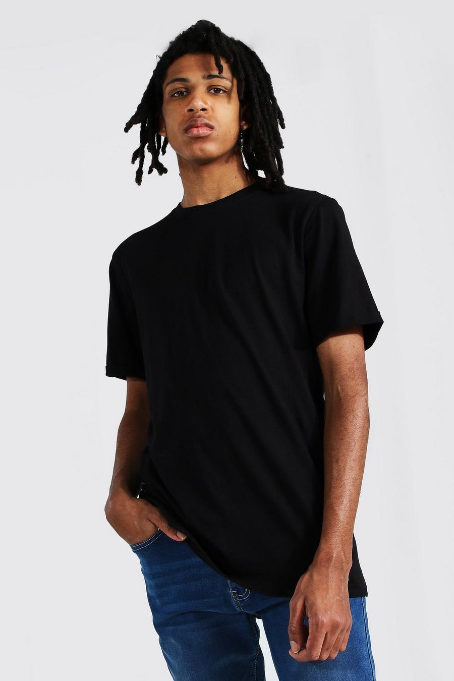 Black Tall Basic T-Shirt Met Opgerolde Mouwen image number 1